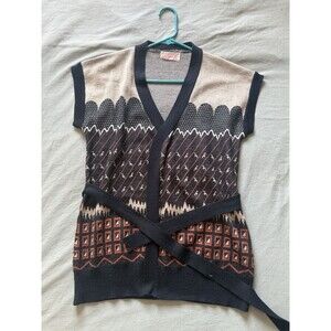 True Vintage 60s Mod Knit Sweater Vest Brown Orange Sleeveless Retro Wool Blend